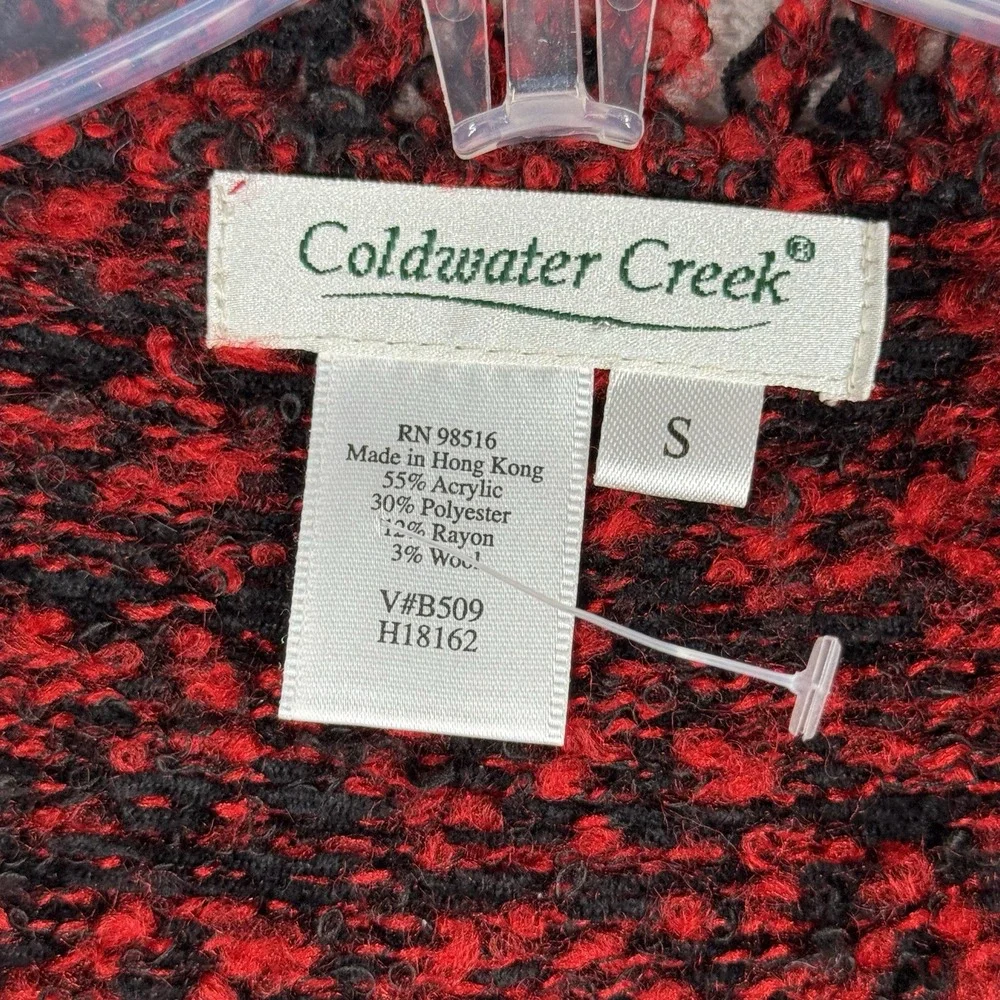 Coldwater Creek Sweater Women Small‎ Red Black Marled Fringe Cardigan Preppy